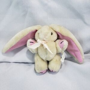 Kurt Adler Rabbit Jointed Plush Toy Tan Pink Big Ears Easter Mini 5 Inch